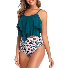 2 Pieces Swimsuit Sport Blue Flower