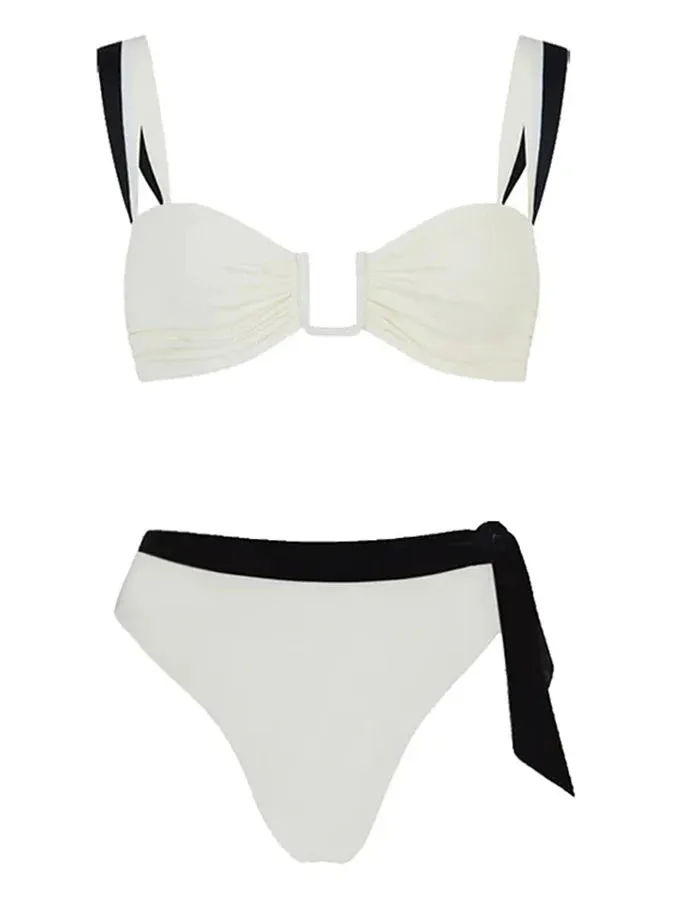 2024 New design colorblock ladies swimwear custom plunge neck one piece swimsuit