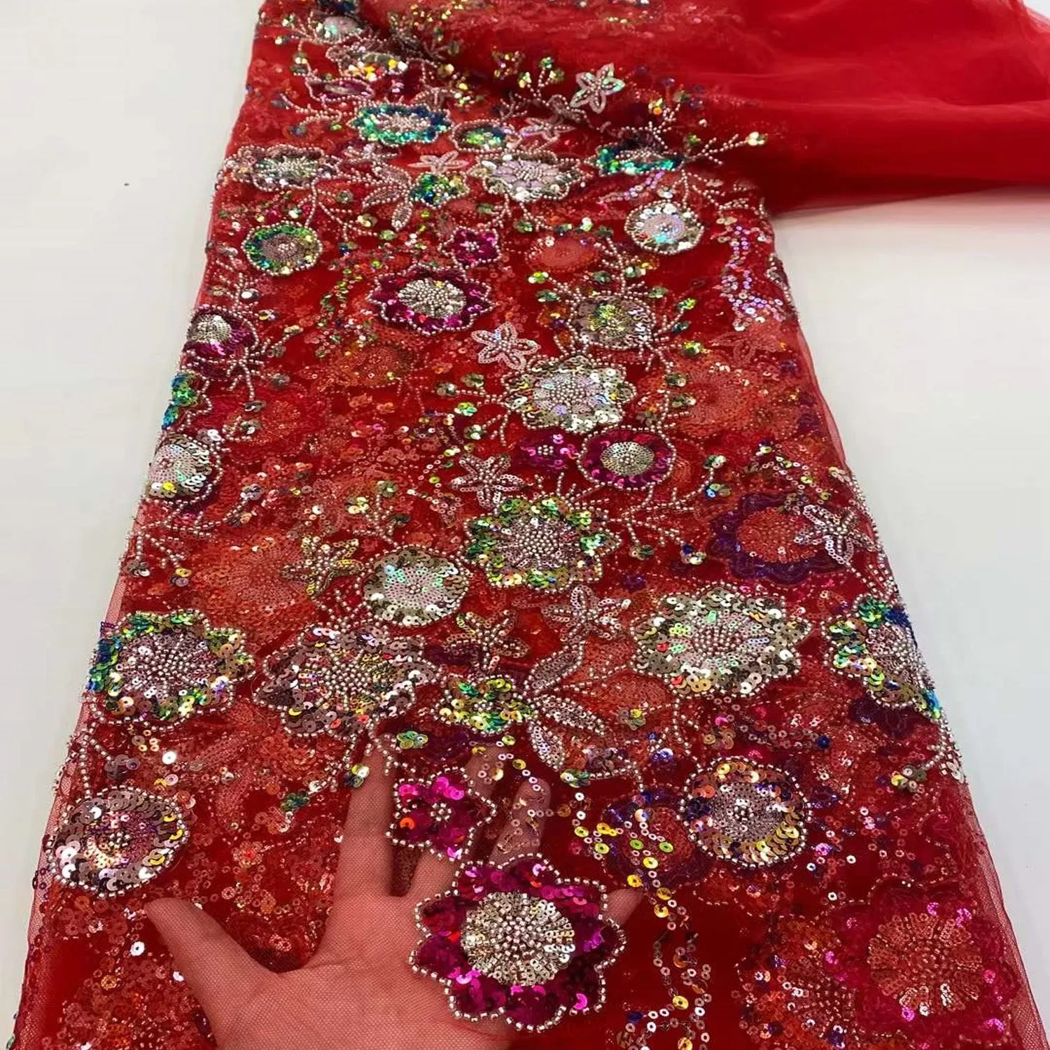 5 YARDS / 6 COLORS / Rym Cute Pansies Floral Sequin Embroidery Glitter Tulle Mesh LaceParty Prom Bridal Dress Fabric