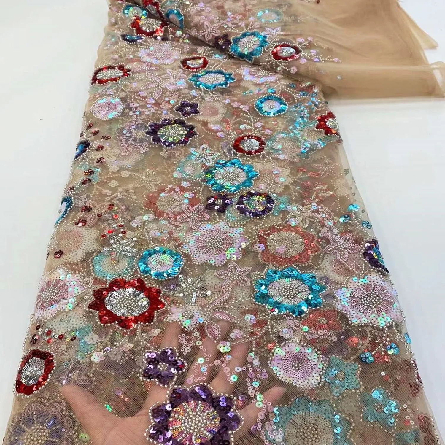 5 YARDS / 6 COLORS / Rym Cute Pansies Floral Sequin Embroidery Glitter Tulle Mesh LaceParty Prom Bridal Dress Fabric