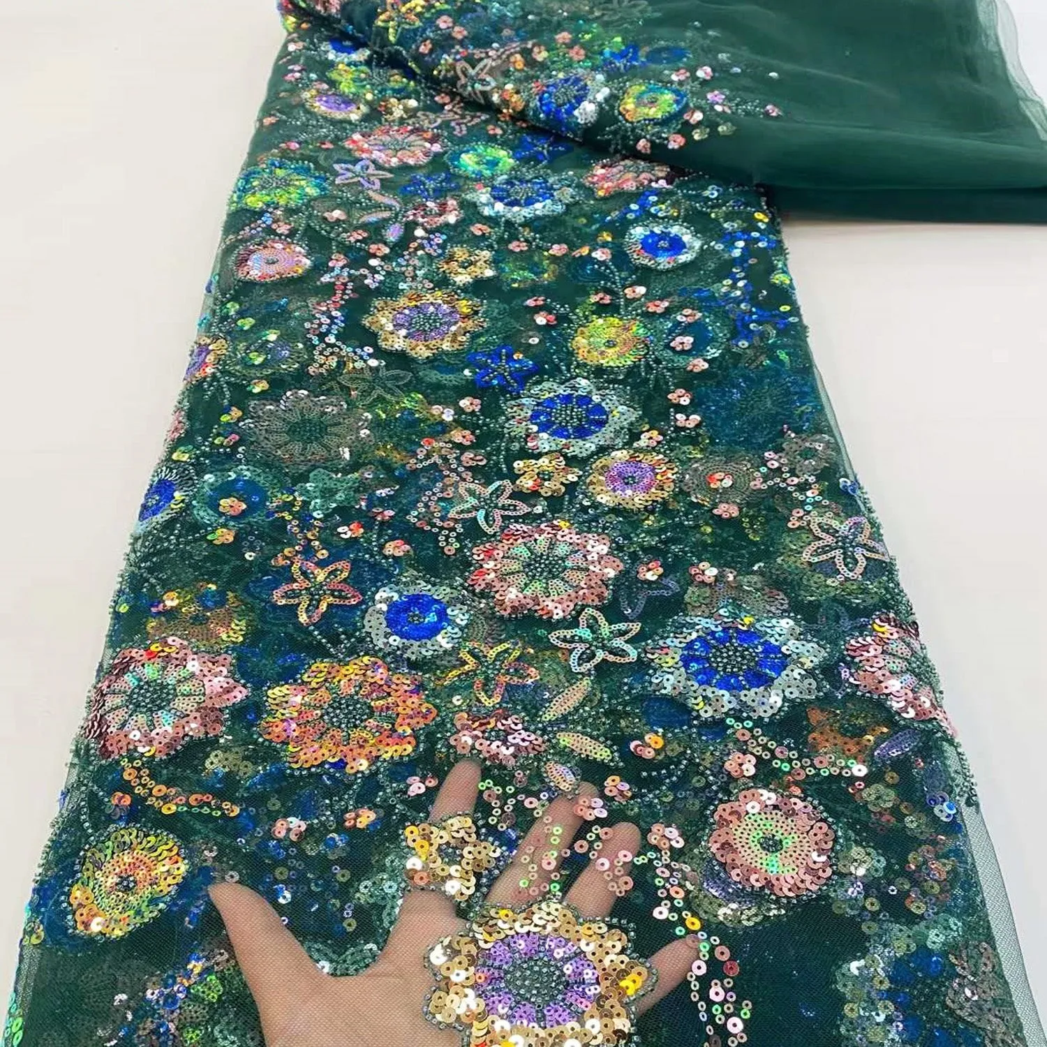 5 YARDS / 6 COLORS / Rym Cute Pansies Floral Sequin Embroidery Glitter Tulle Mesh LaceParty Prom Bridal Dress Fabric