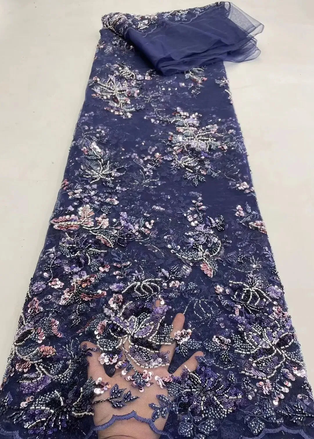 5 YARDS / 7 COLORS / Cesmasio Floral Sequin Beaded Embroidery Tulle Mesh Lace Dress Fabric