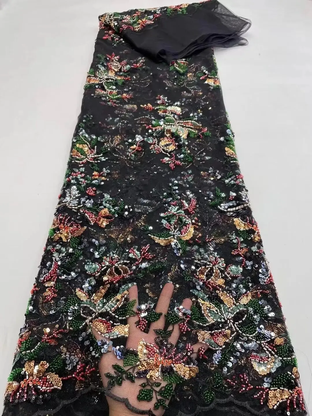 5 YARDS / 7 COLORS / Cesmasio Floral Sequin Beaded Embroidery Tulle Mesh Lace Dress Fabric
