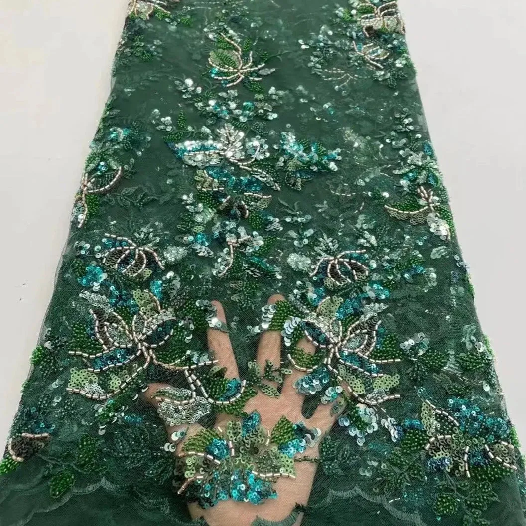 5 YARDS / 7 COLORS / Cesmasio Floral Sequin Beaded Embroidery Tulle Mesh Lace Dress Fabric