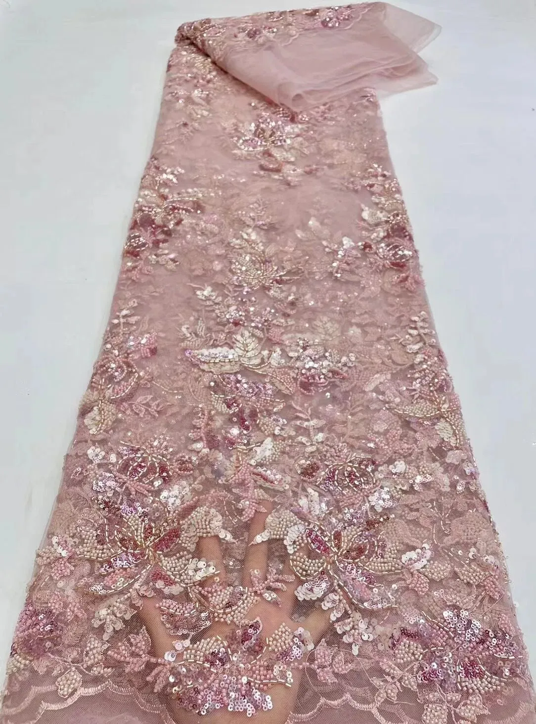 5 YARDS / 7 COLORS / Cesmasio Floral Sequin Beaded Embroidery Tulle Mesh Lace Dress Fabric