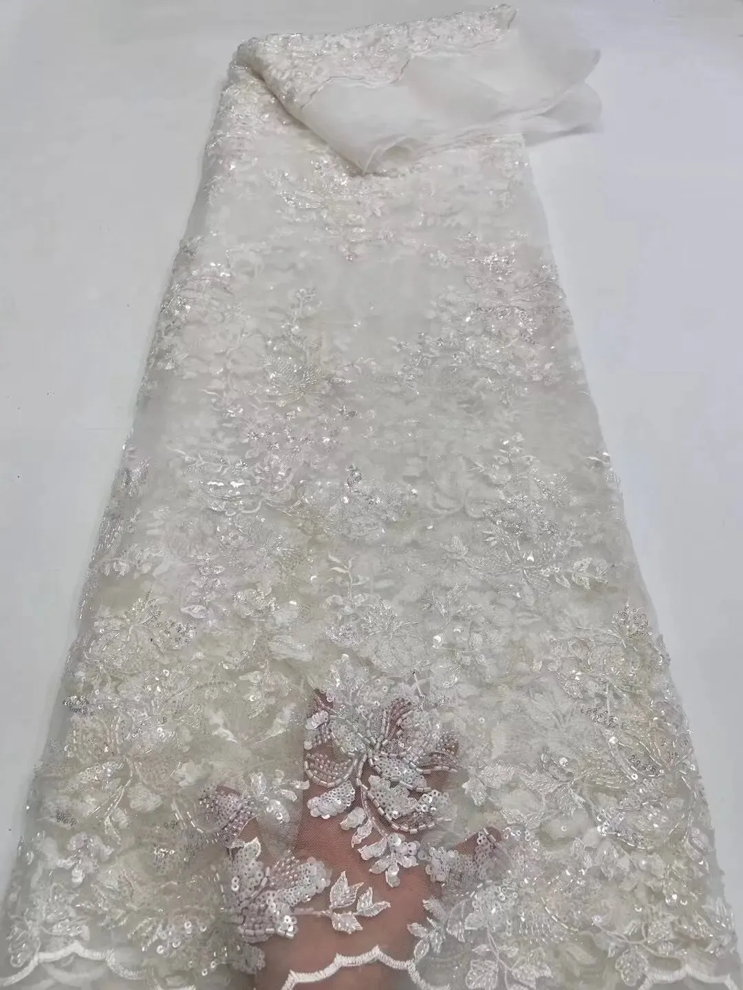 5 YARDS / 7 COLORS / Cesmasio Floral Sequin Beaded Embroidery Tulle Mesh Lace Dress Fabric