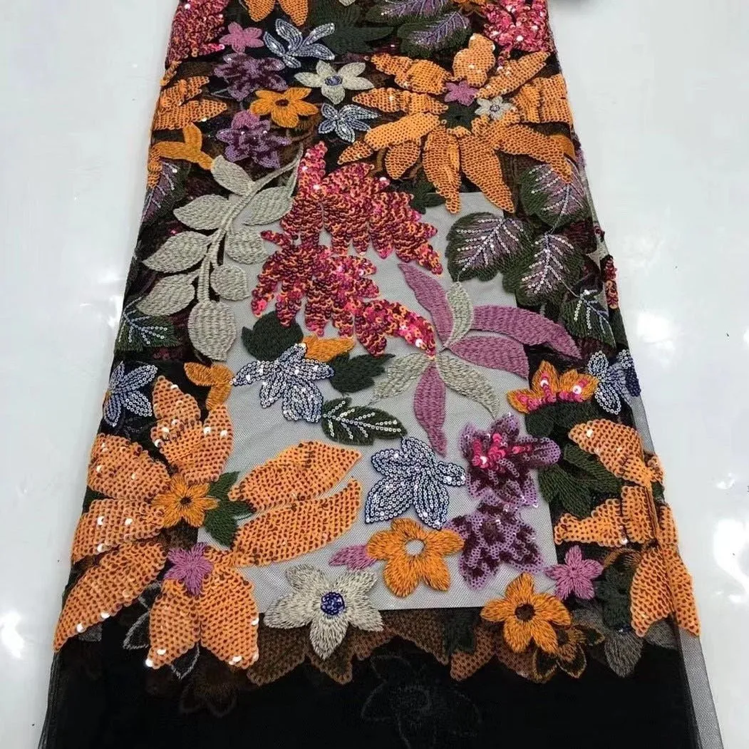 5 YARDS / 7 COLORS / Rayhana Multi Color Garden Flower Beaded Glitter Embroidery Mesh Lace Party Wedding Party Prom Bridal Dress Fabric