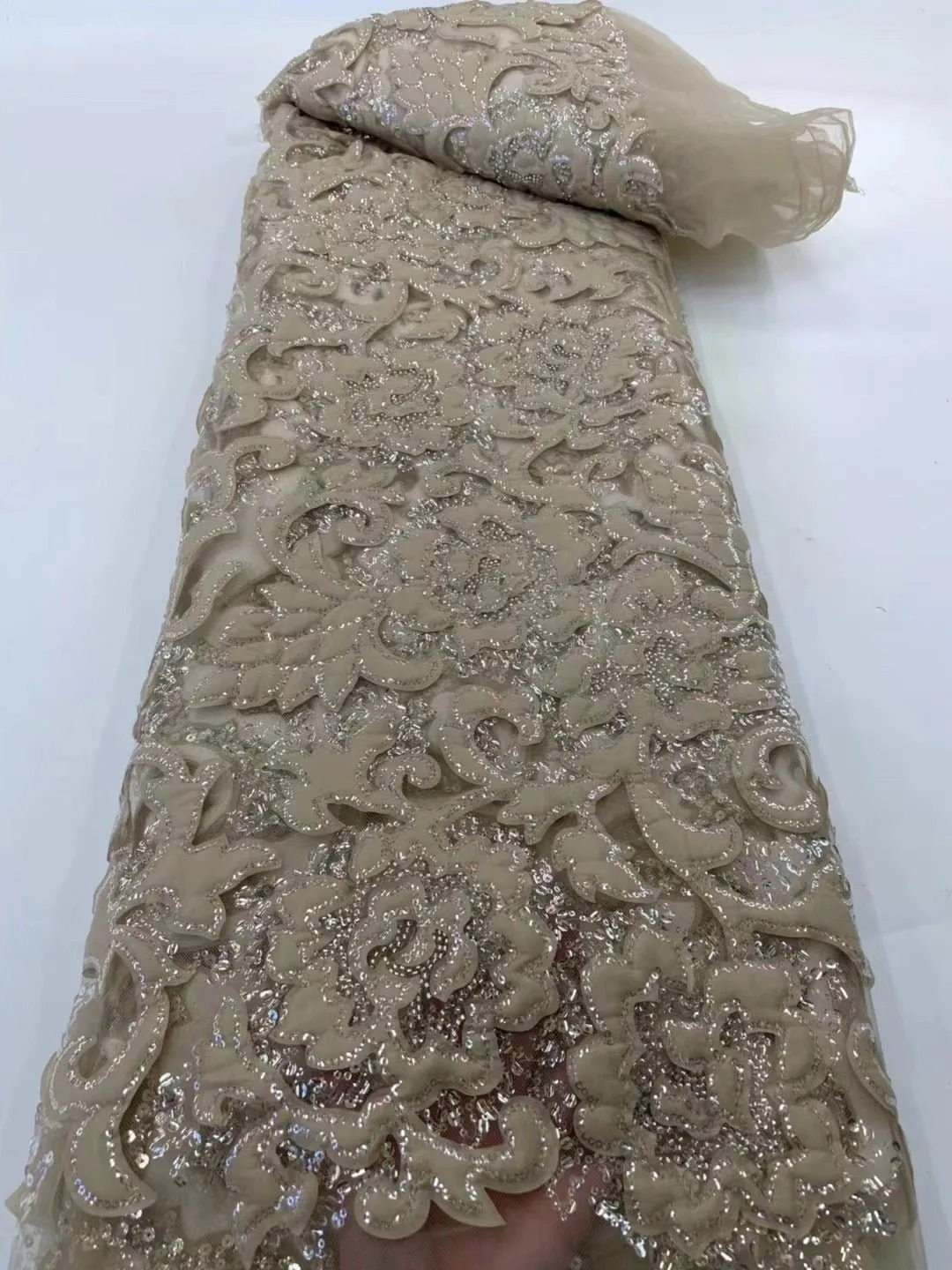 5 YARDS / 8 COLORS / Darine Velvet Outlined Flower Beaded Glitter Embroidery Mesh Lace Wedding Party Prom Bridal Dress Fabric