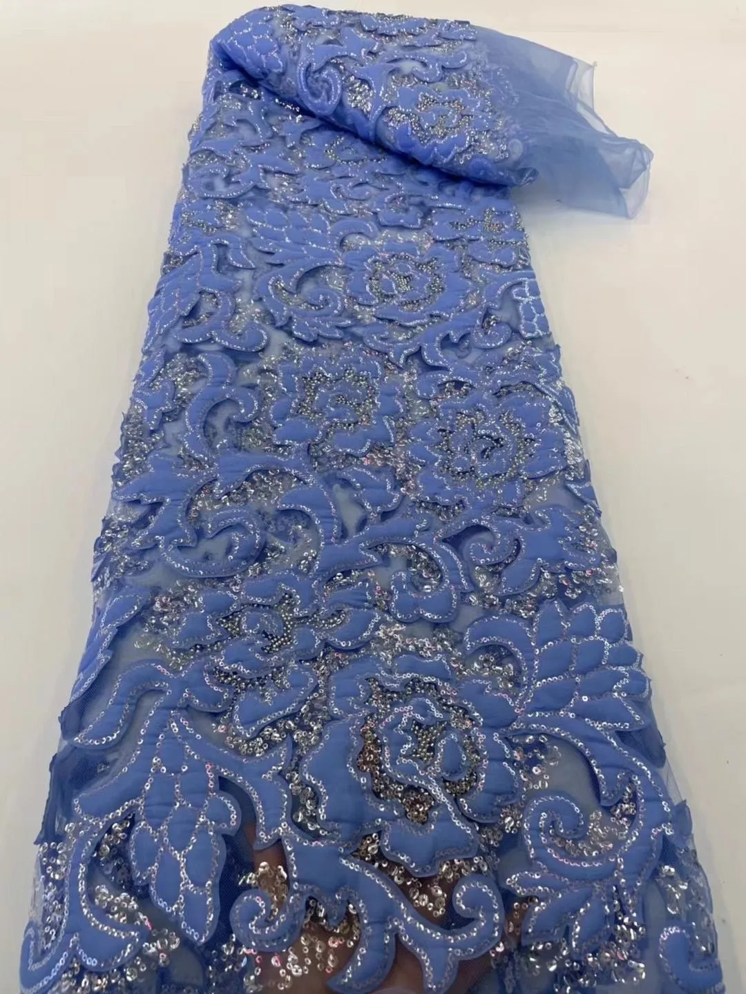 5 YARDS / 8 COLORS / Darine Velvet Outlined Flower Beaded Glitter Embroidery Mesh Lace Wedding Party Prom Bridal Dress Fabric