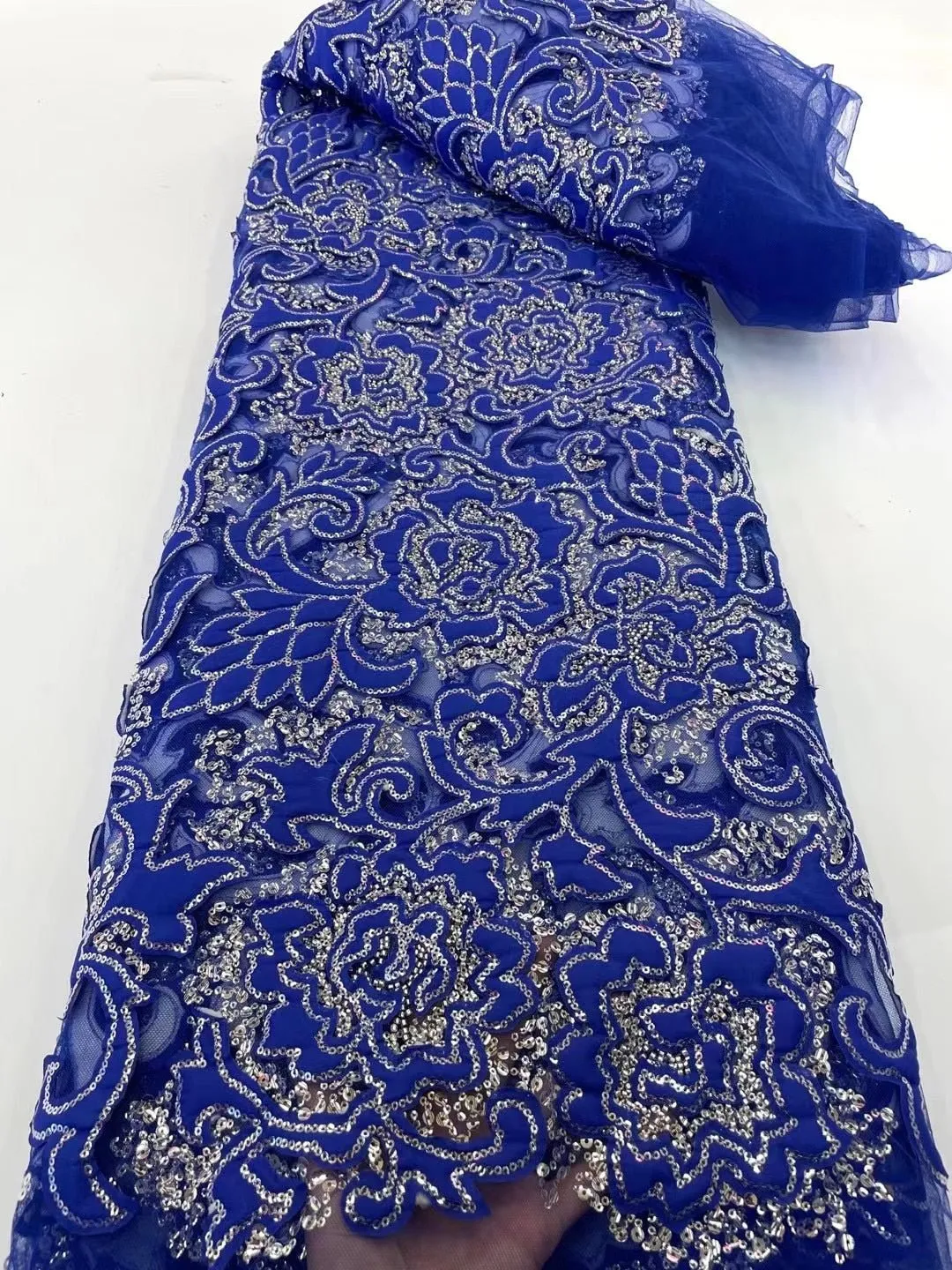 5 YARDS / 8 COLORS / Darine Velvet Outlined Flower Beaded Glitter Embroidery Mesh Lace Wedding Party Prom Bridal Dress Fabric