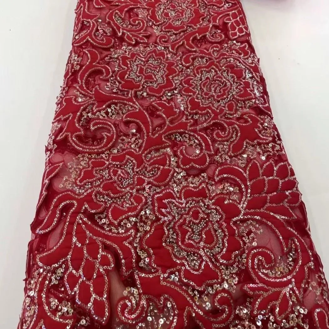 5 YARDS / 8 COLORS / Darine Velvet Outlined Flower Beaded Glitter Embroidery Mesh Lace Wedding Party Prom Bridal Dress Fabric