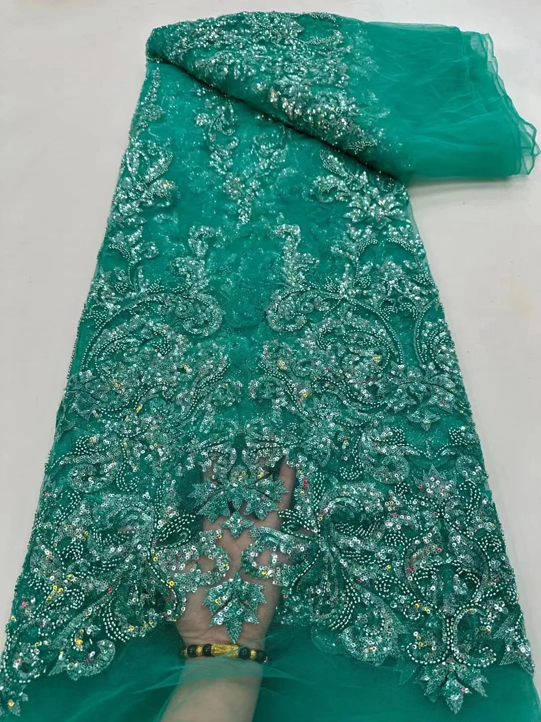 5 YARDS / 9 COLORS / Creasia Floral Sequin Beaded Embroidery Tulle Mesh Lace Dress Fabric