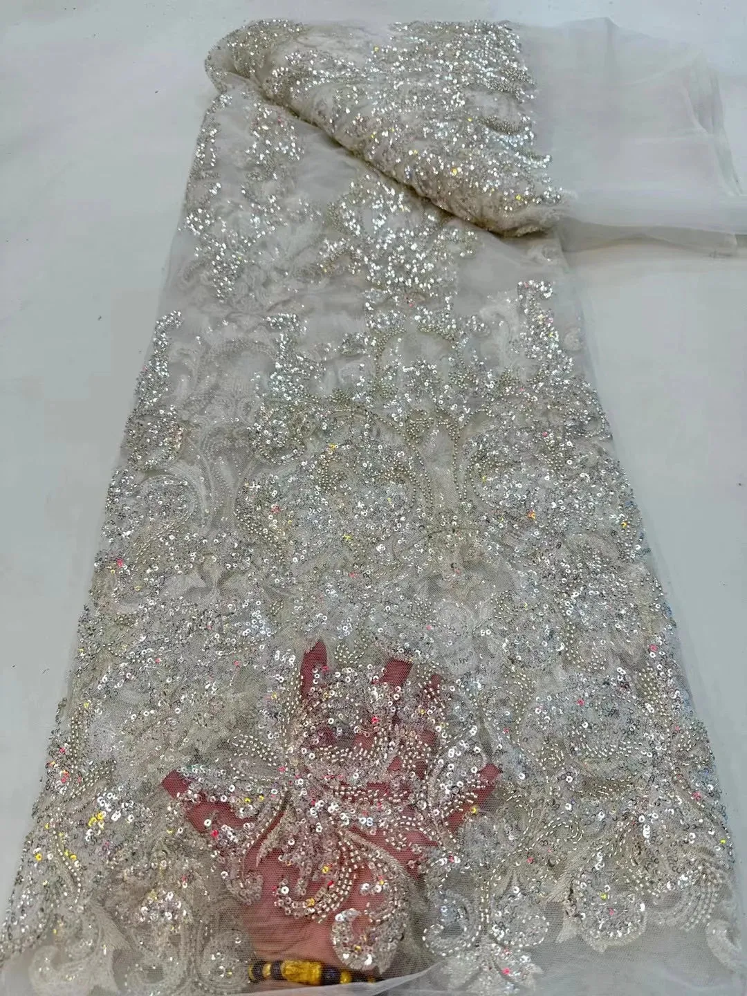 5 YARDS / 9 COLORS / Creasia Floral Sequin Beaded Embroidery Tulle Mesh Lace Dress Fabric