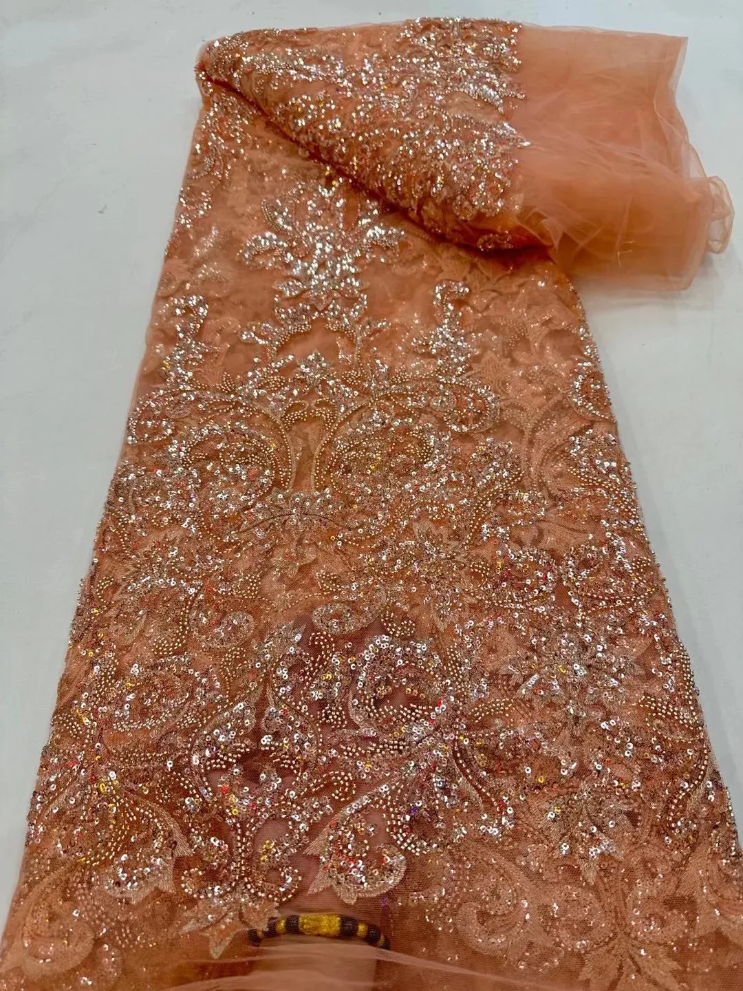 5 YARDS / 9 COLORS / Creasia Floral Sequin Beaded Embroidery Tulle Mesh Lace Dress Fabric