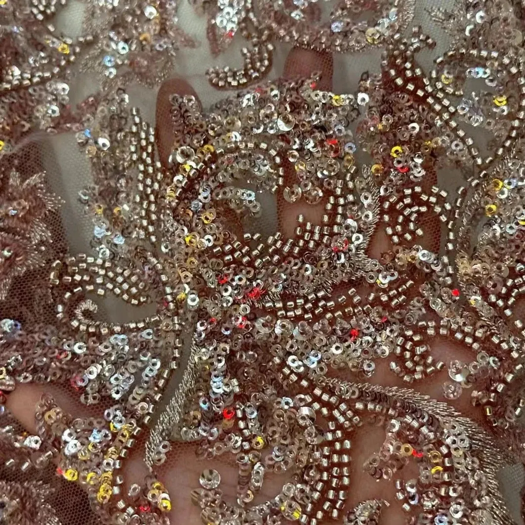 5 YARDS / 9 COLORS / Creasia Floral Sequin Beaded Embroidery Tulle Mesh Lace Dress Fabric