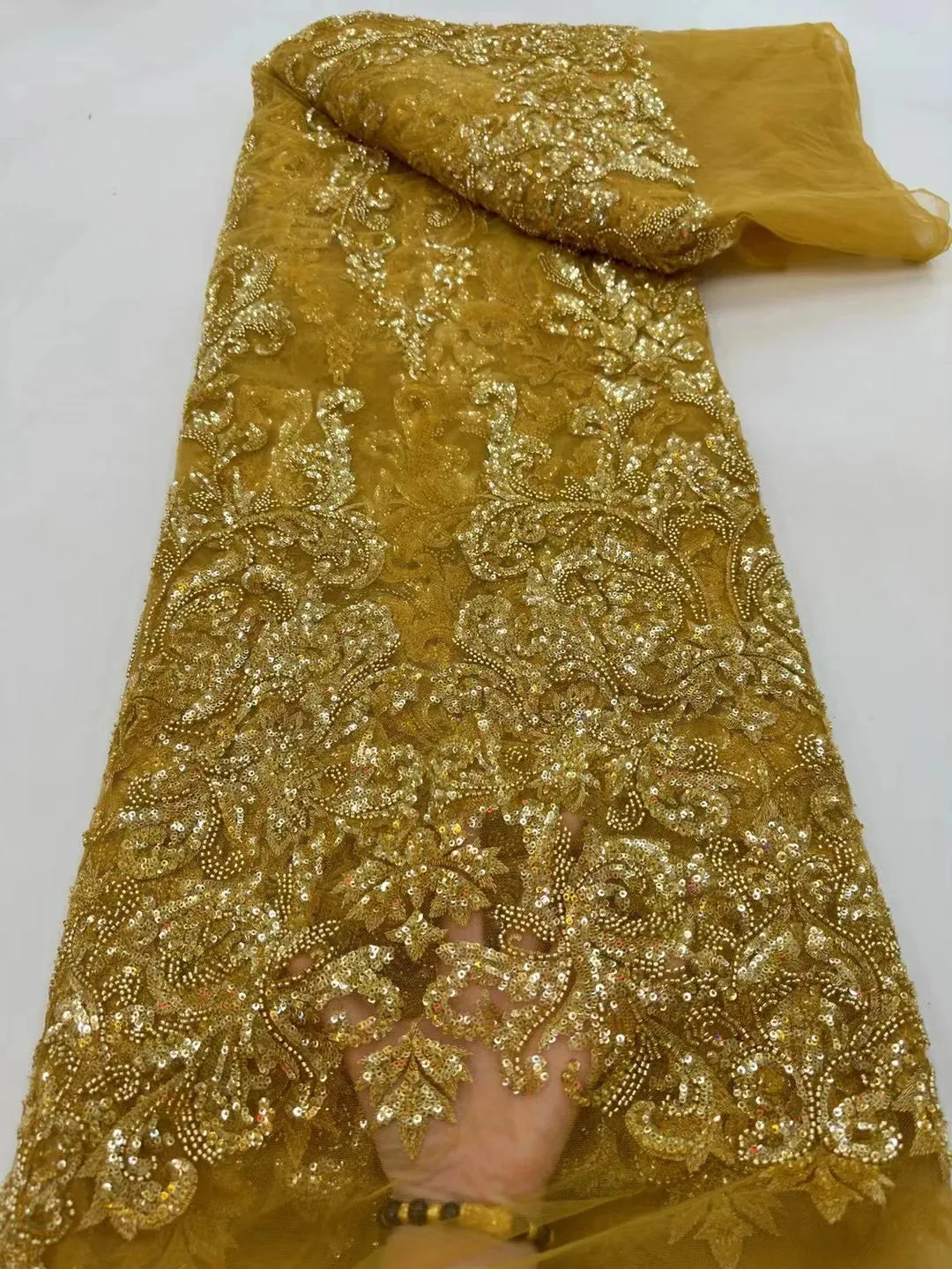 5 YARDS / 9 COLORS / Creasia Floral Sequin Beaded Embroidery Tulle Mesh Lace Dress Fabric