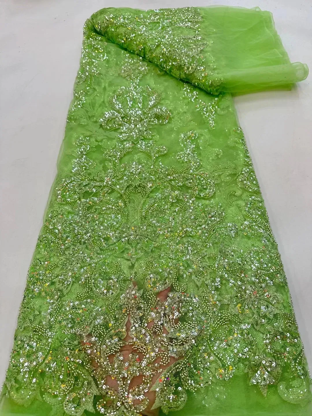 5 YARDS / 9 COLORS / Creasia Floral Sequin Beaded Embroidery Tulle Mesh Lace Dress Fabric