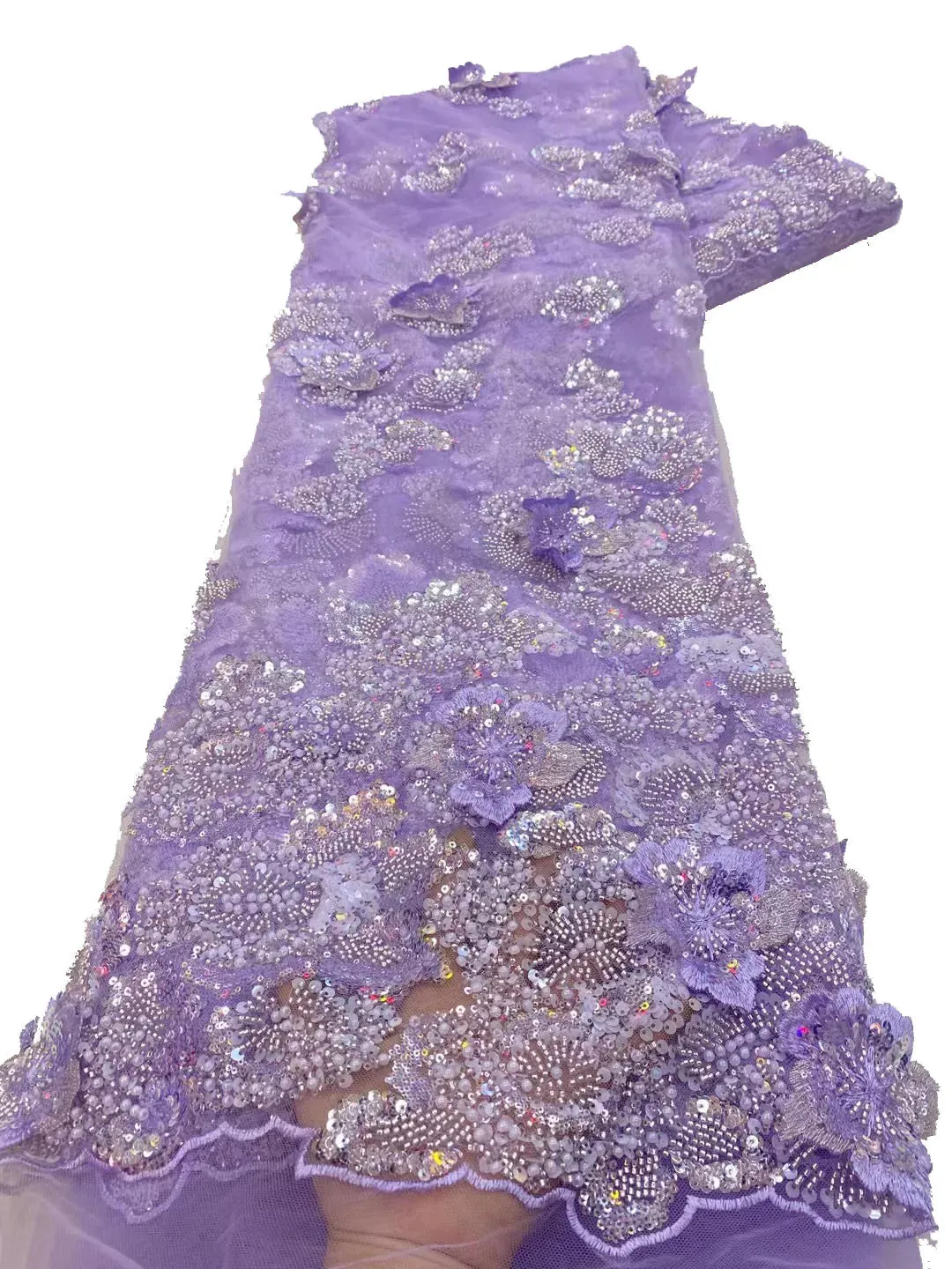 5 YARDS / 9 COLORS / Yelmina Floral Sequin Beaded Embroidery Tulle Mesh Lace Dress Fabric