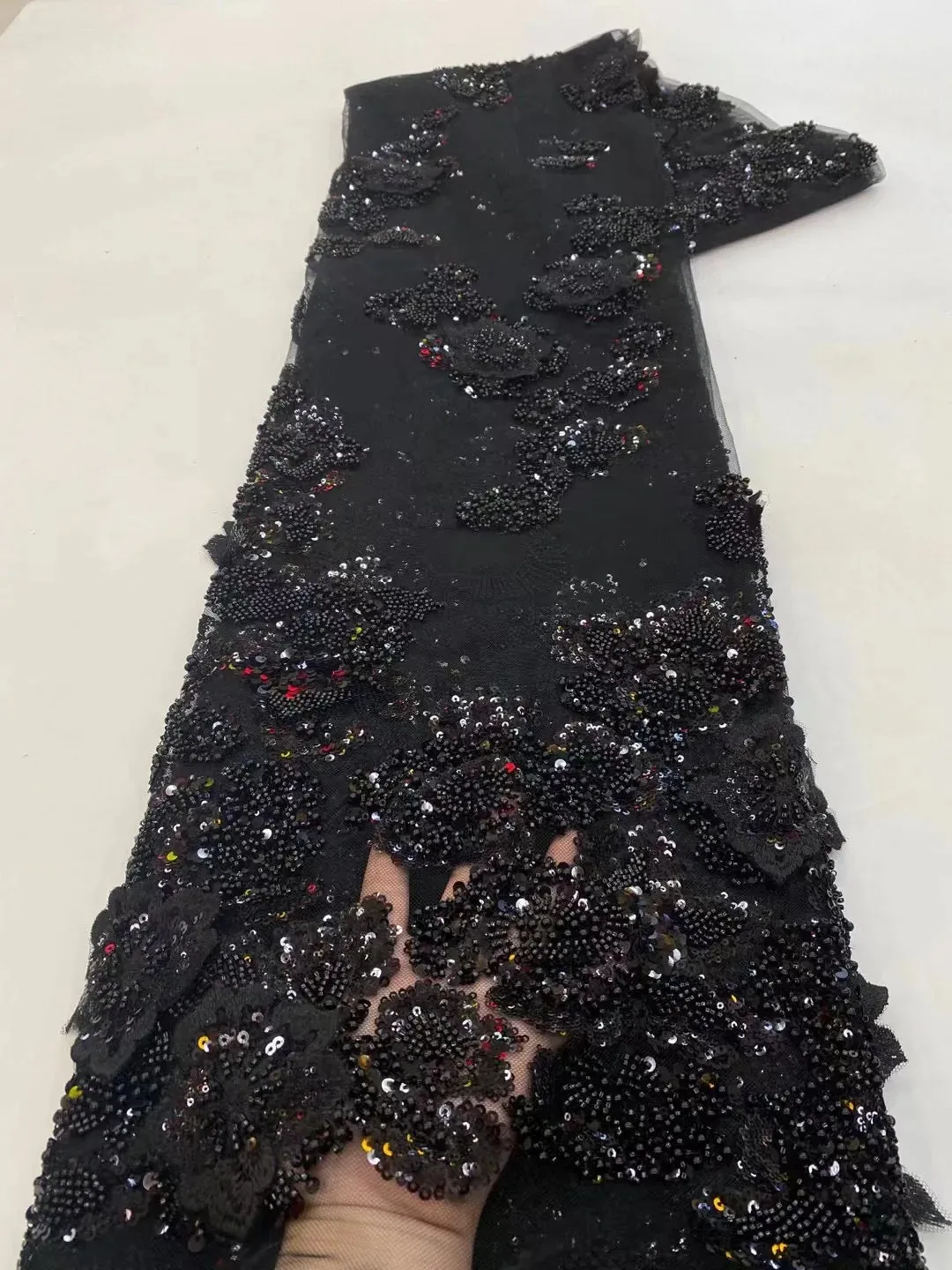 5 YARDS / 9 COLORS / Yelmina Floral Sequin Beaded Embroidery Tulle Mesh Lace Dress Fabric