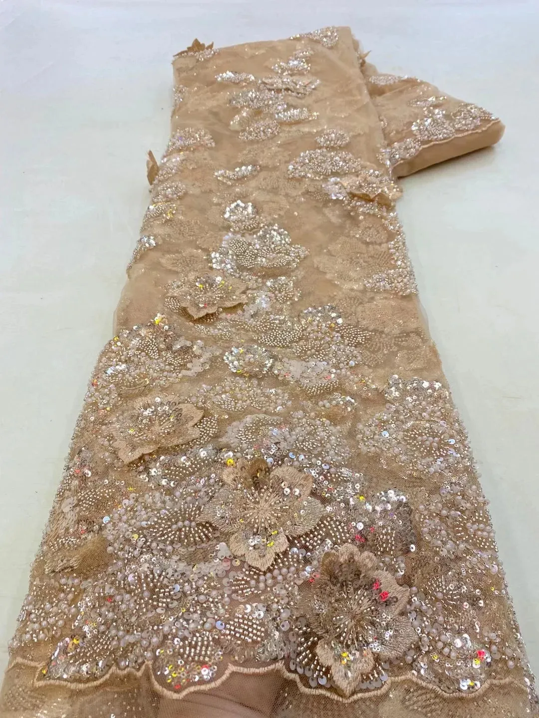 5 YARDS / 9 COLORS / Yelmina Floral Sequin Beaded Embroidery Tulle Mesh Lace Dress Fabric