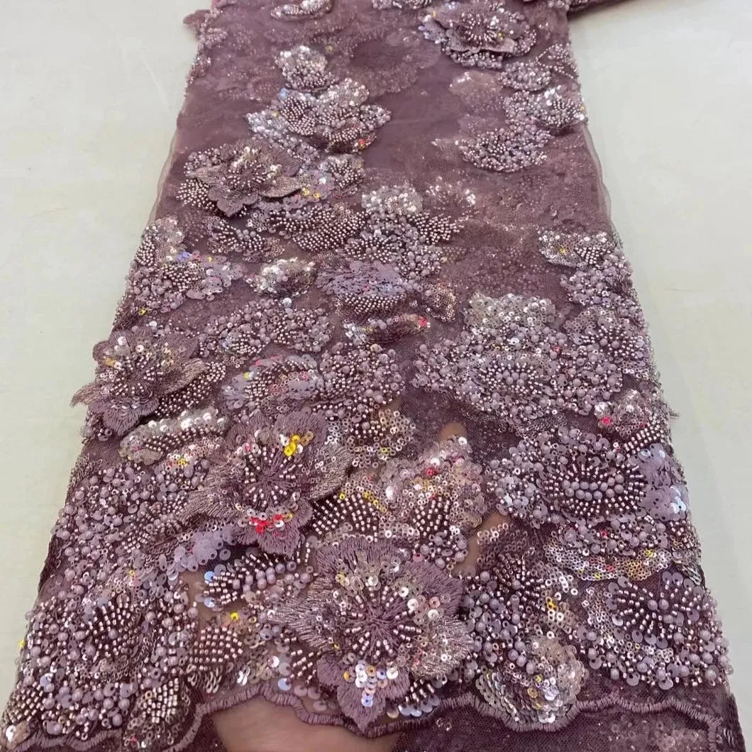 5 YARDS / 9 COLORS / Yelmina Floral Sequin Beaded Embroidery Tulle Mesh Lace Dress Fabric