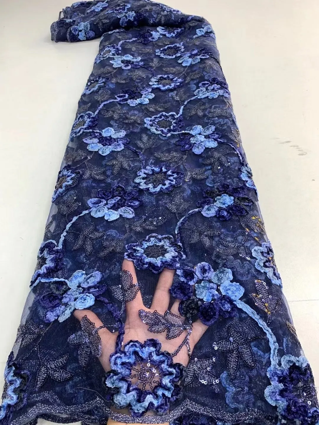 5 YARDS / 9 COLORS / Youna 3D Fuzzy Floral Glitter Sequin Beaded Embroidery Tulle Mesh Lace Party Prom Bridal Dress Fabric