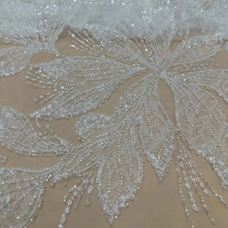 5 YARDS / Belaroel Floral Sequin Beaded Embroidery Tulle Mesh Lace Dress Fabric