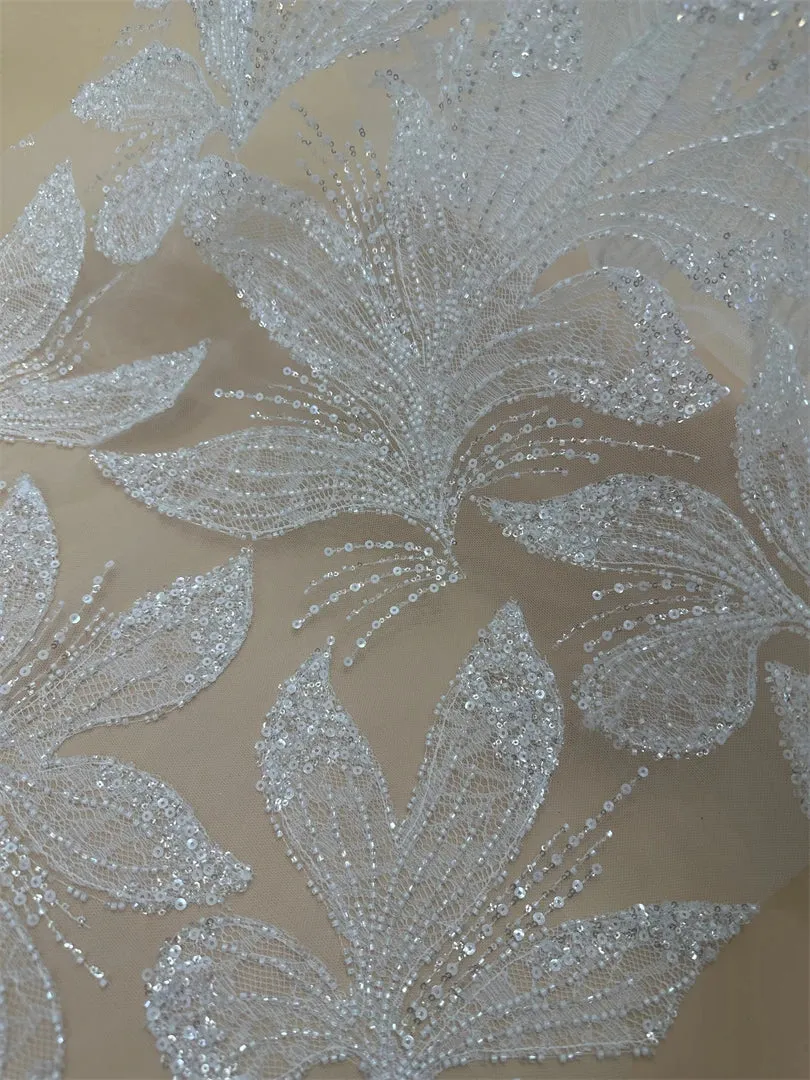 5 YARDS / Belaroel Floral Sequin Beaded Embroidery Tulle Mesh Lace Dress Fabric