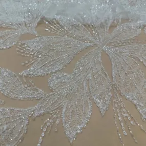 5 YARDS / Belaroel Floral Sequin Beaded Embroidery Tulle Mesh Lace Dress Fabric