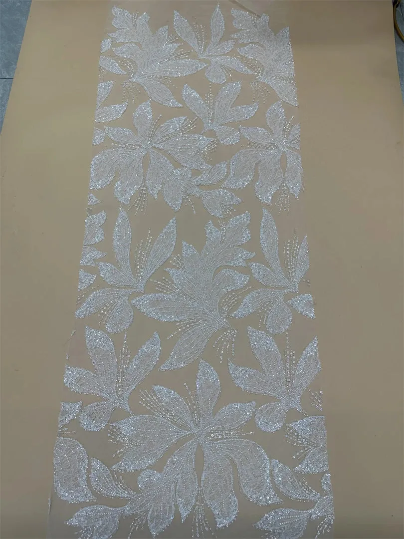 5 YARDS / Belaroel Floral Sequin Beaded Embroidery Tulle Mesh Lace Dress Fabric