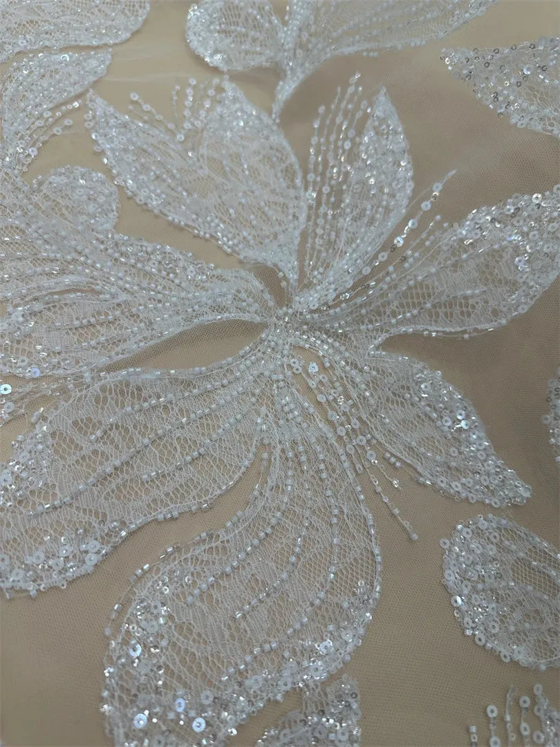 5 YARDS / Belaroel Floral Sequin Beaded Embroidery Tulle Mesh Lace Dress Fabric