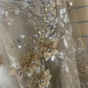 5 YARDS / Colette Luxurious 3D Floral Regal Glitter Sequin Beaded Embroidery Tulle Mesh Lace Party Prom Bridal Dress Fabric