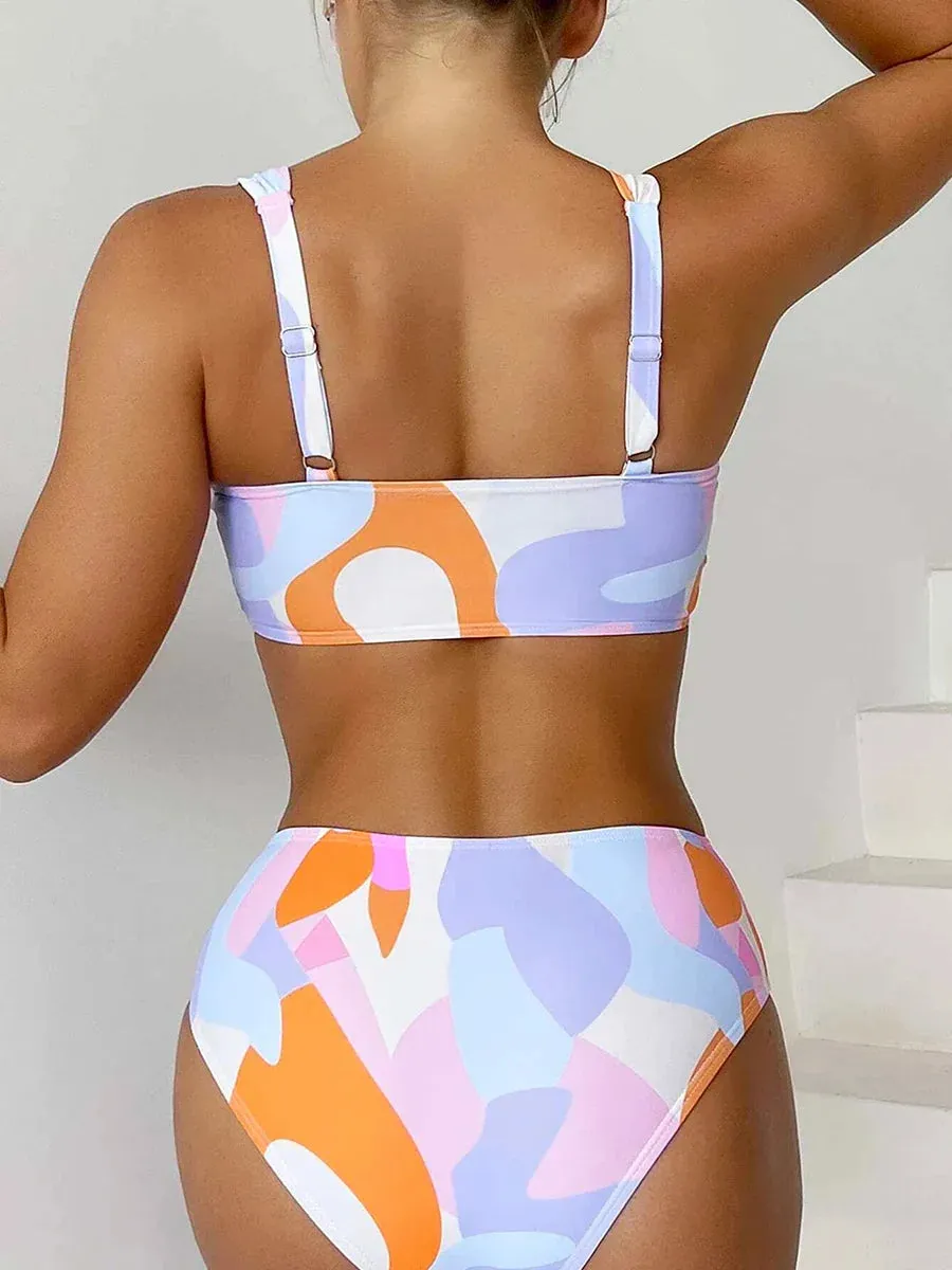 Abstract Art High-Waisted Two-Piece Swimsuit