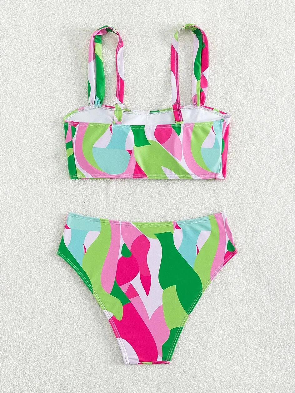 Abstract Art High-Waisted Two-Piece Swimsuit