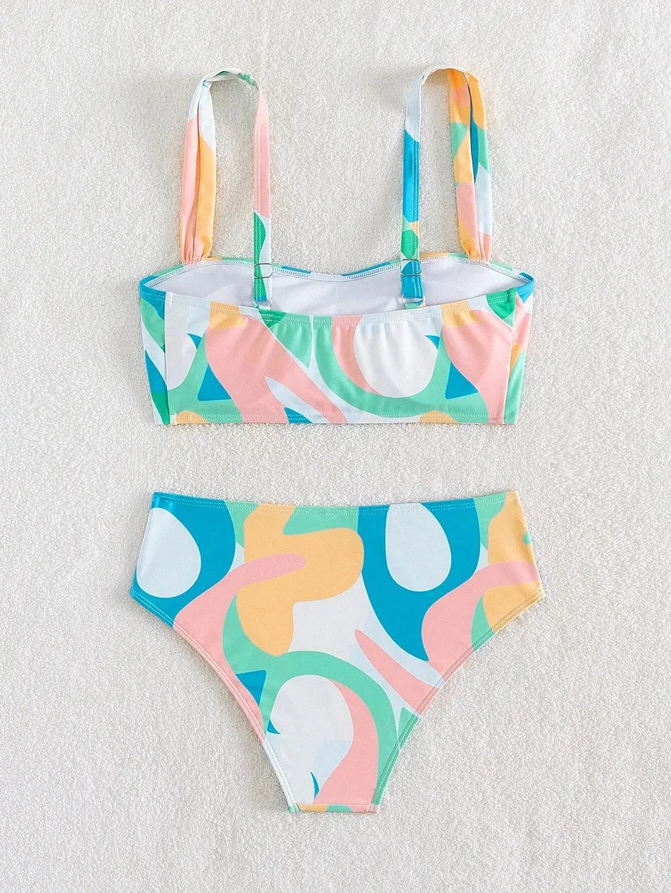 Abstract Art High-Waisted Two-Piece Swimsuit