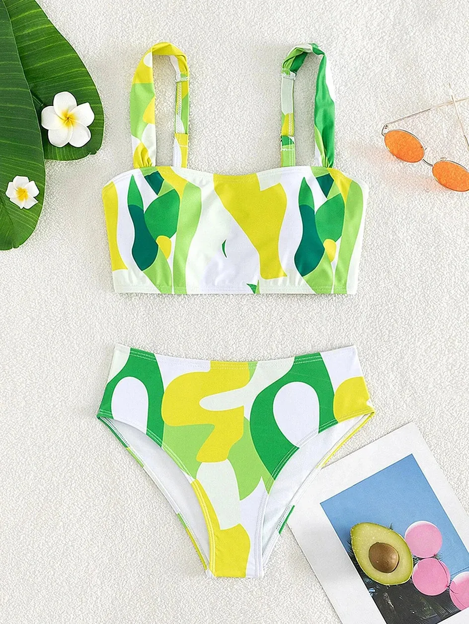 Abstract Art High-Waisted Two-Piece Swimsuit
