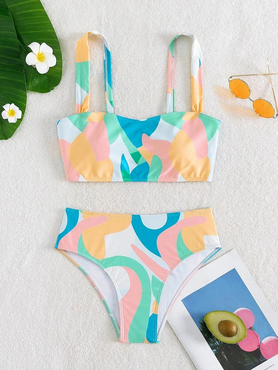 Abstract Art High-Waisted Two-Piece Swimsuit