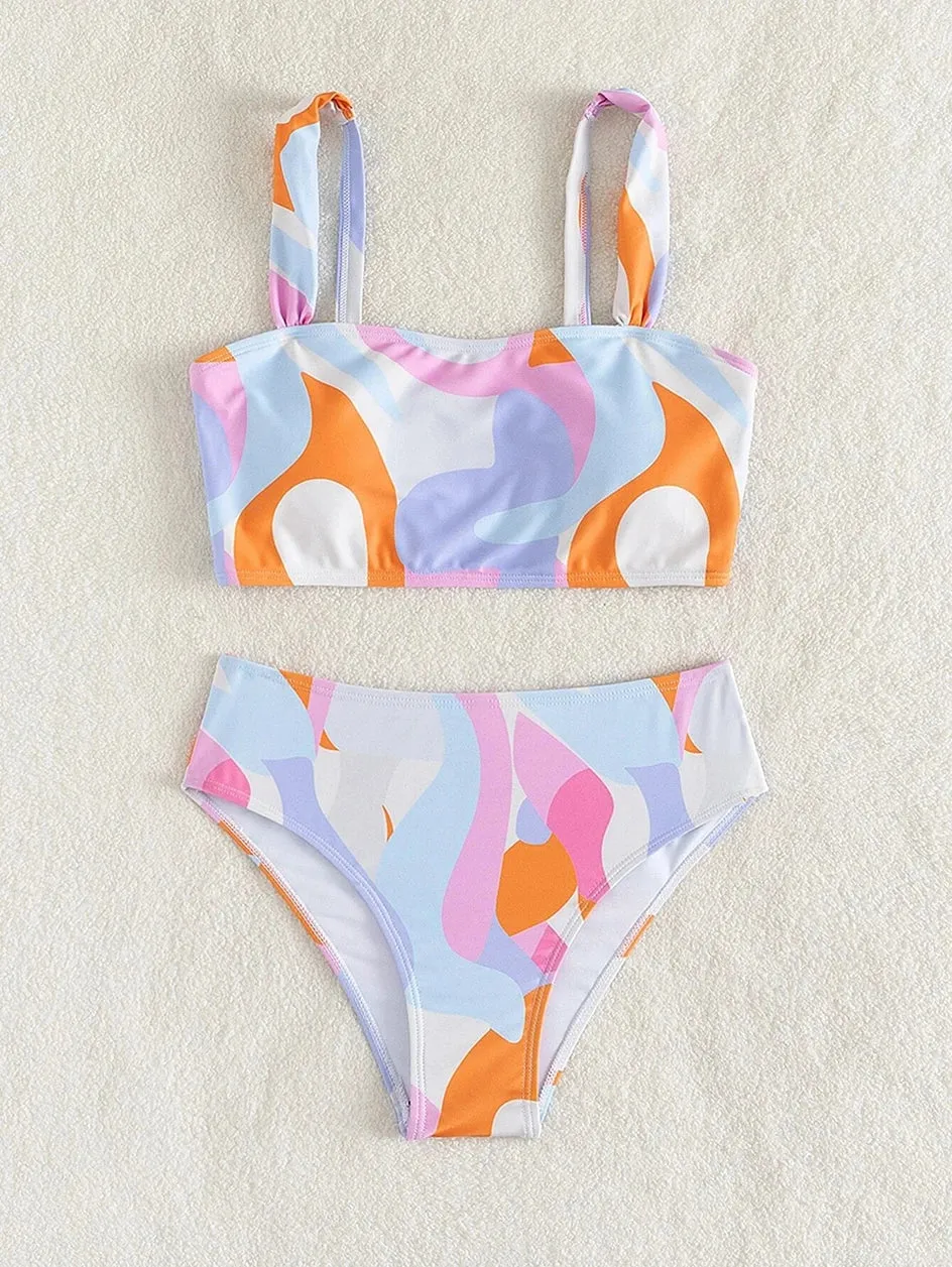 Abstract Art High-Waisted Two-Piece Swimsuit