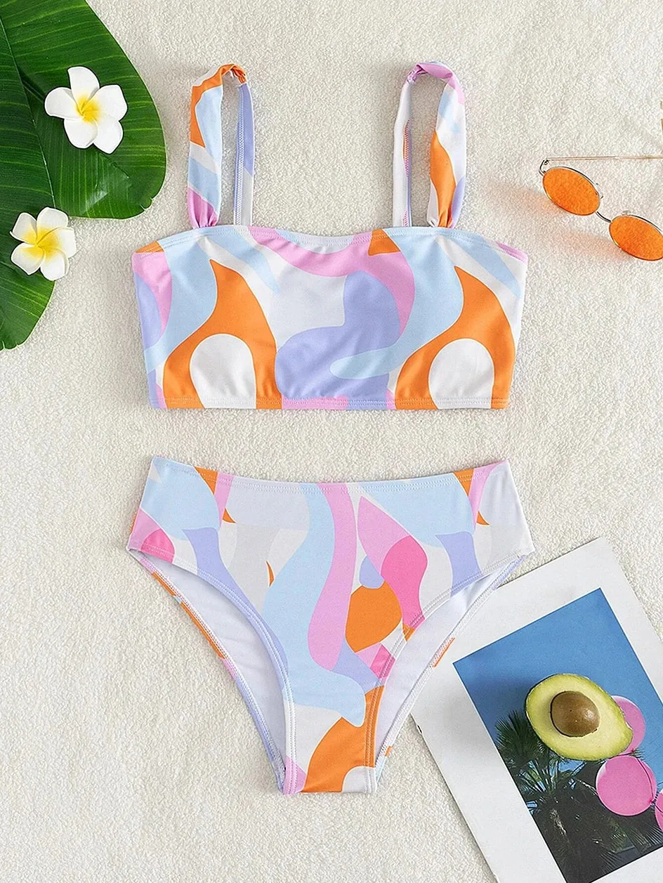 Abstract Art High-Waisted Two-Piece Swimsuit