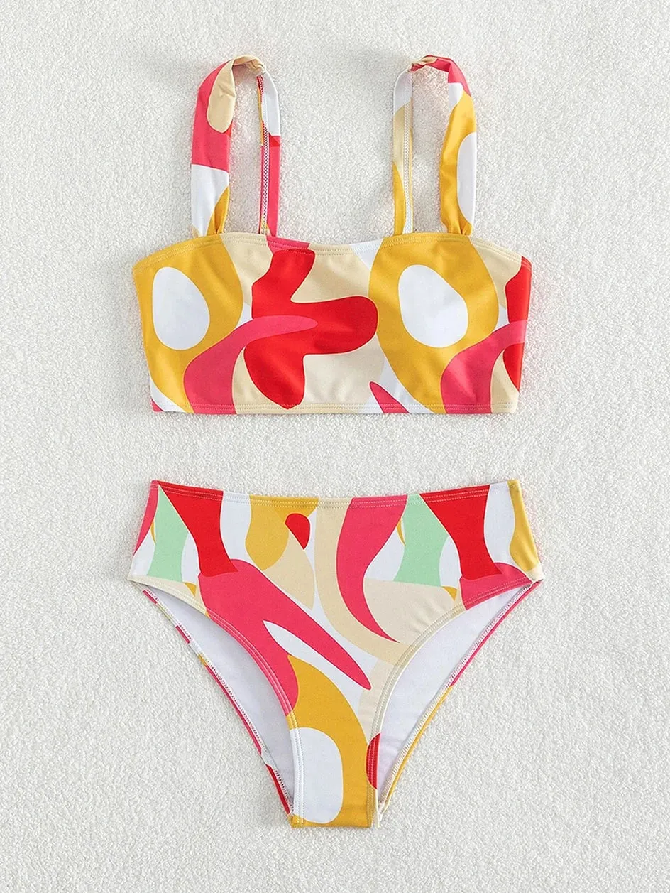 Abstract Art High-Waisted Two-Piece Swimsuit