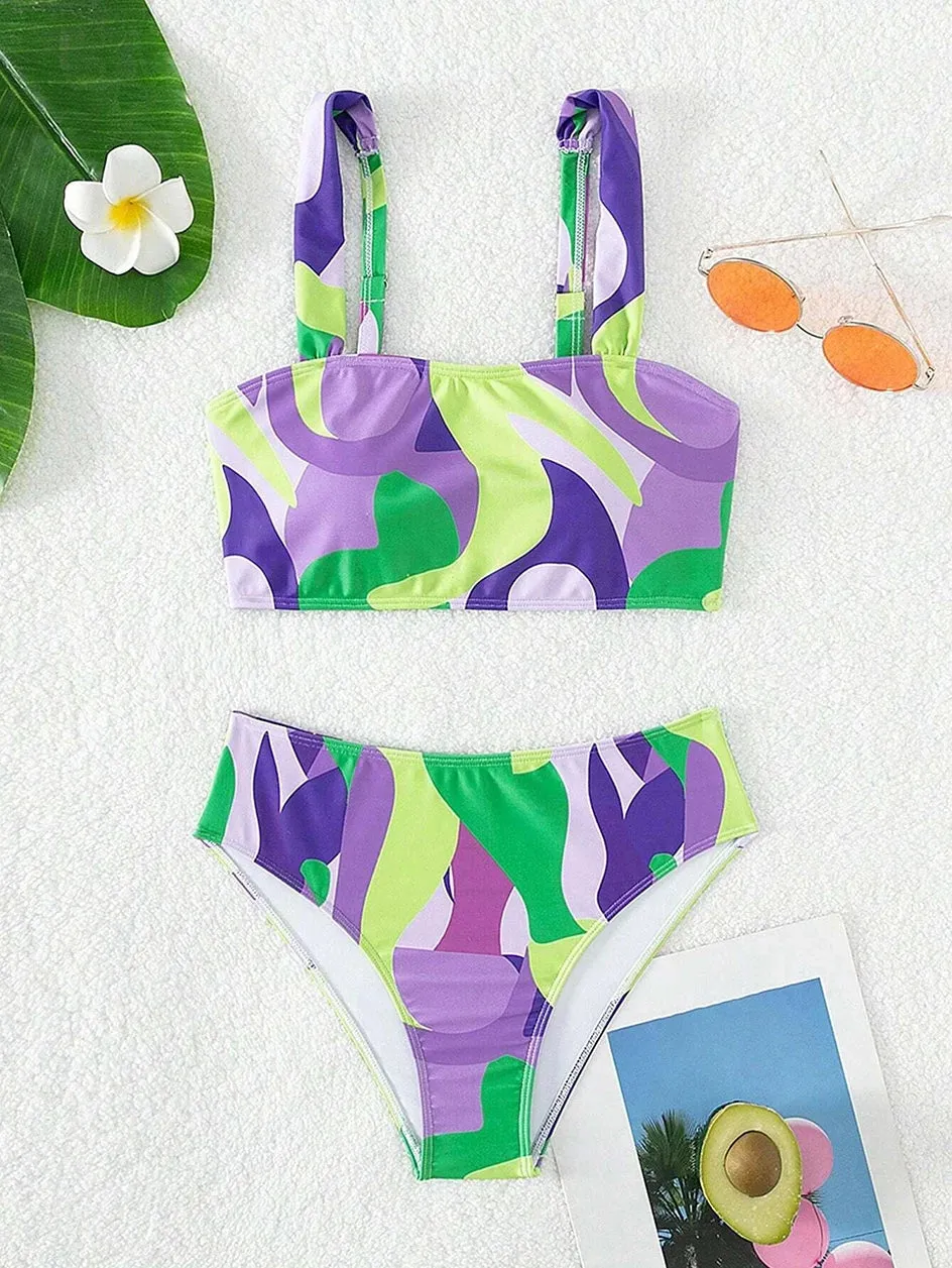 Abstract Art High-Waisted Two-Piece Swimsuit
