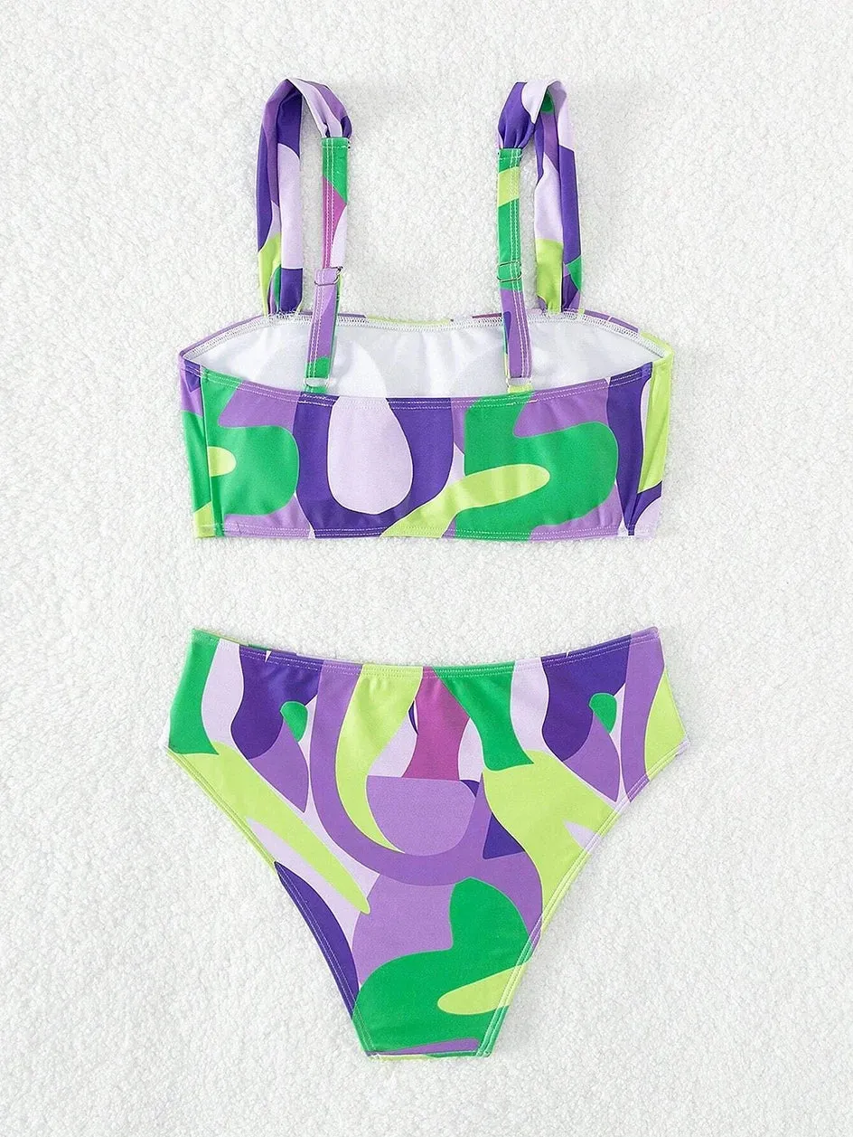 Abstract Art High-Waisted Two-Piece Swimsuit