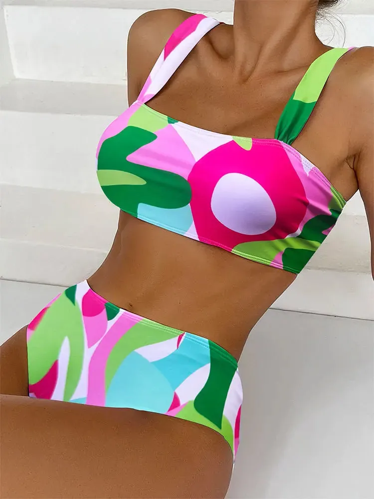 Abstract Art High-Waisted Two-Piece Swimsuit