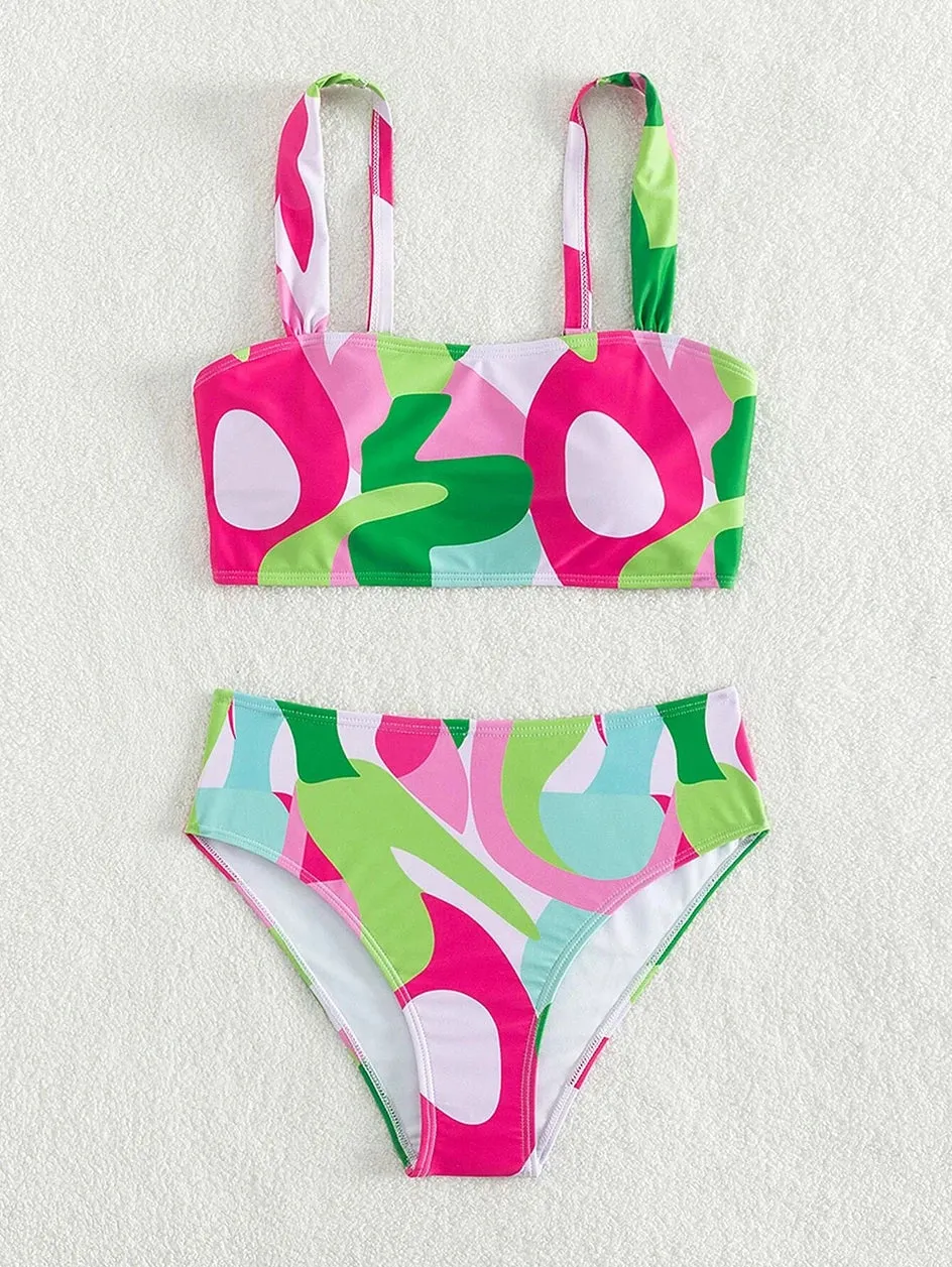 Abstract Art High-Waisted Two-Piece Swimsuit