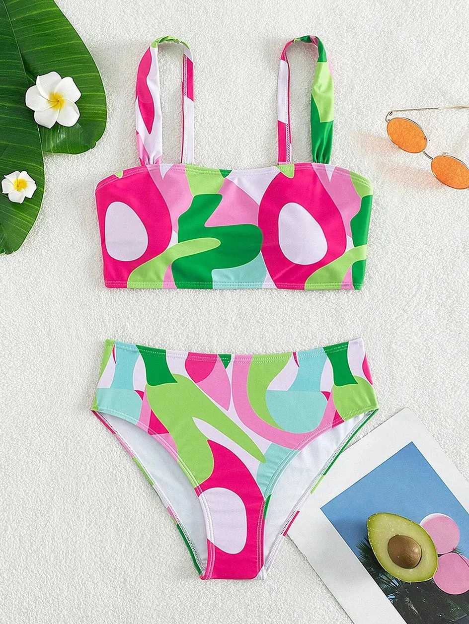Abstract Art High-Waisted Two-Piece Swimsuit