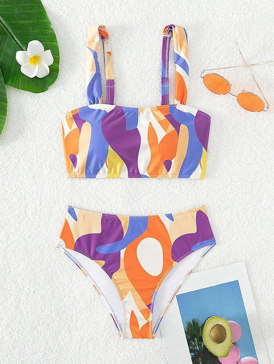 Abstract Art High-Waisted Two-Piece Swimsuit