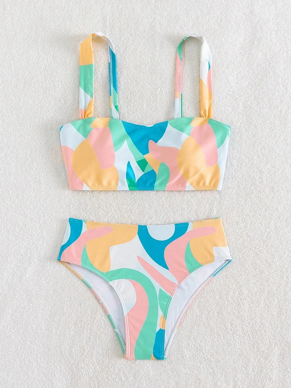Abstract Art High-Waisted Two-Piece Swimsuit