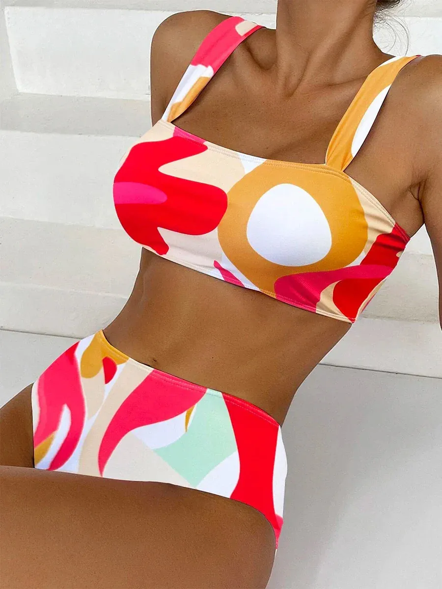 Abstract Art High-Waisted Two-Piece Swimsuit