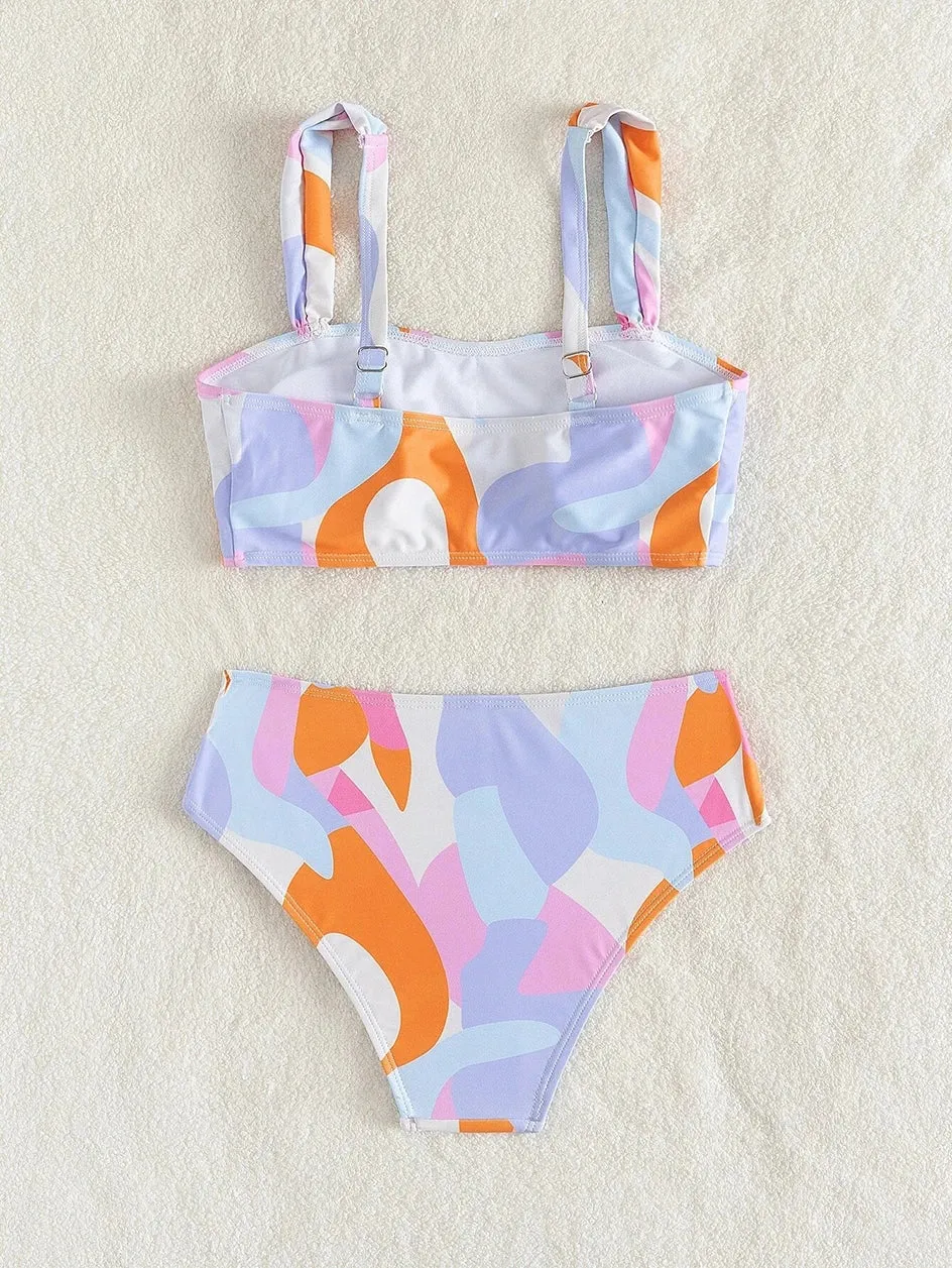 Abstract Art High-Waisted Two-Piece Swimsuit