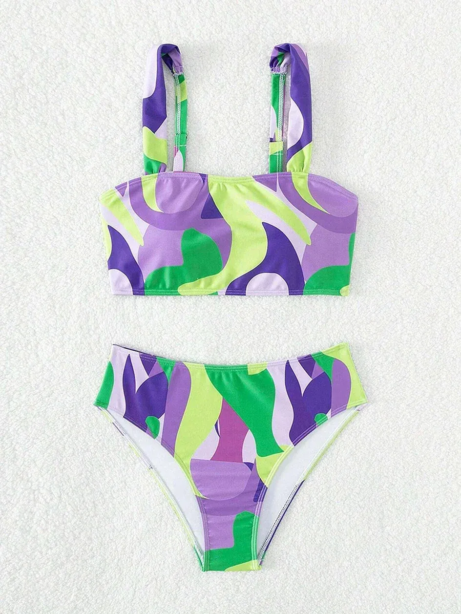 Abstract Art High-Waisted Two-Piece Swimsuit